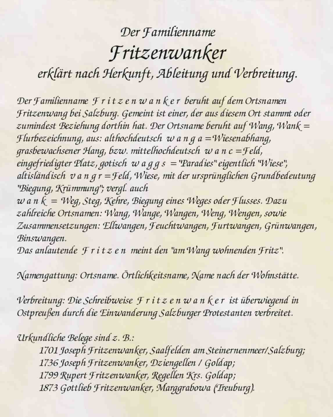 Namensdeutung Fritzenwanker